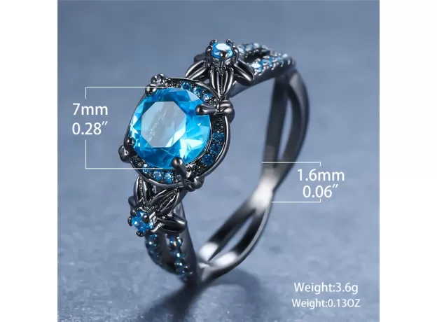 CHARM FEMALE MALE BLUE ROUND ZIRCON RING DAINTY 14KT BLACK GOLD ENGAGEMENT RINGS