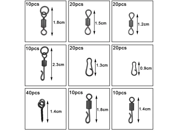 FISHING TACKLE KIT INCLUDING SWIVELS HOOKS ANTI TANGLE SLEEVES HOOK STOP BEADS BOILIE BAIT