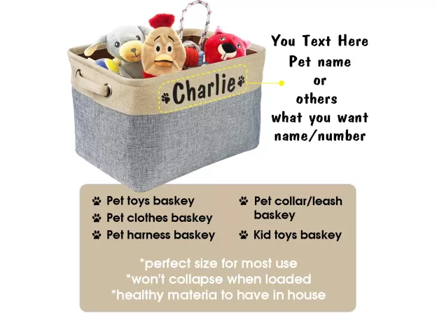 PET DOG TOY STORAGE BASKET DOG CANVAS BAG FOLDABLE PET TOYS LINEN STORAGE BOX BINS