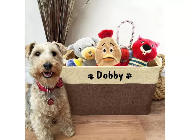 PET DOG TOY STORAGE BASKET DOG CANVAS BAG FOLDABLE PET TOYS LINEN STORAGE BOX BINS