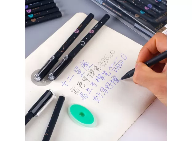 12PCS ERASABLE GEL PEN BLUE BLACK INK 0.5MM WASHABLE HANDLE KAWAII PENS REFILL RODS SCHOOL PEN