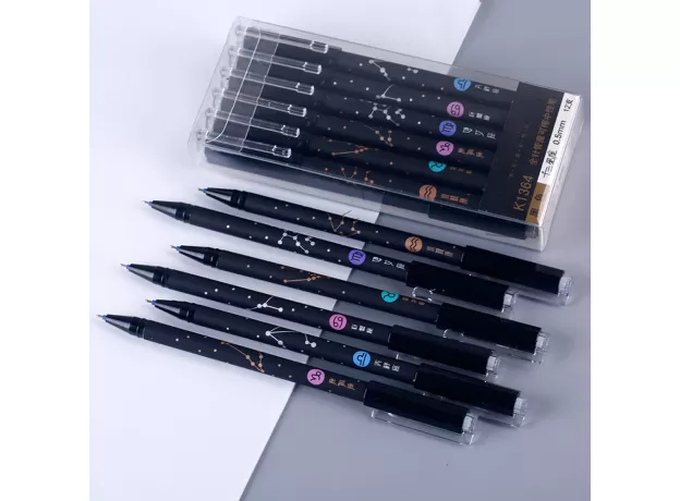 12PCS ERASABLE GEL PEN BLUE BLACK INK 0.5MM WASHABLE HANDLE KAWAII PENS REFILL RODS SCHOOL PEN