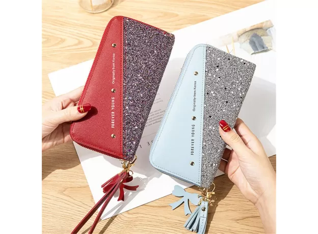 PATCHWORK GLITTER WALLET FOR WOMEN LONG PU LEATHER COIN PURSE FEMALE GIRLS GIFTS