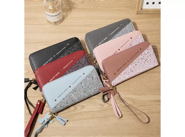 PATCHWORK GLITTER WALLET FOR WOMEN LONG PU LEATHER COIN PURSE FEMALE GIRLS GIFTS