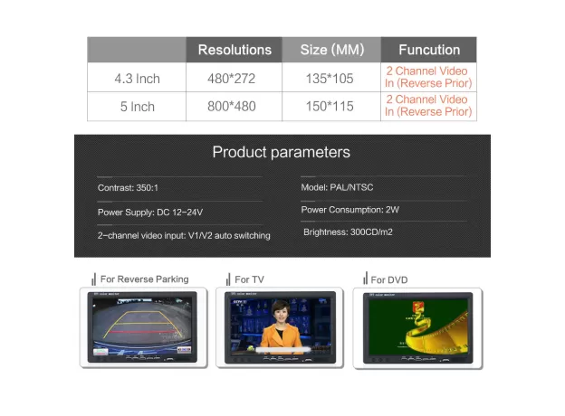 FOLDABLE TFT LED CAR VEHICLE REAR VIEW PARKING MONITOR SCREEN REVERSE CAMERA KIT