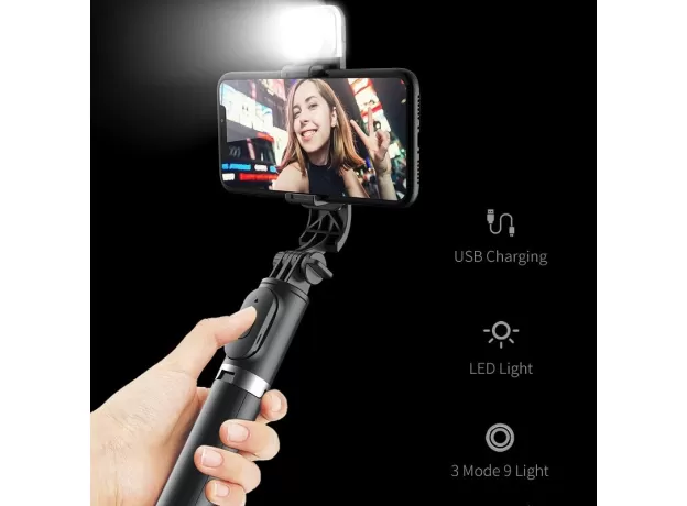 WIRELESS BLUETOOTH SELFIE STICK FOLDABLE MINI TRIPOD WITH FILL LIGHT SHUTTER REMOTE CONTROL FOR IOS ANDROID