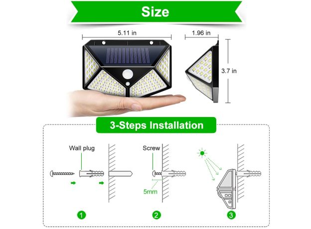 Outdoor Waterproof 100 LED with Solar Panel Power and Motion Sensor