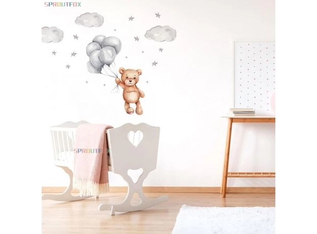 LOVELY BEAR WITH BALLOON BEDROOM WALL STICKERS FOR KIDS ROOMS GIRLS NURSERY DECORATION