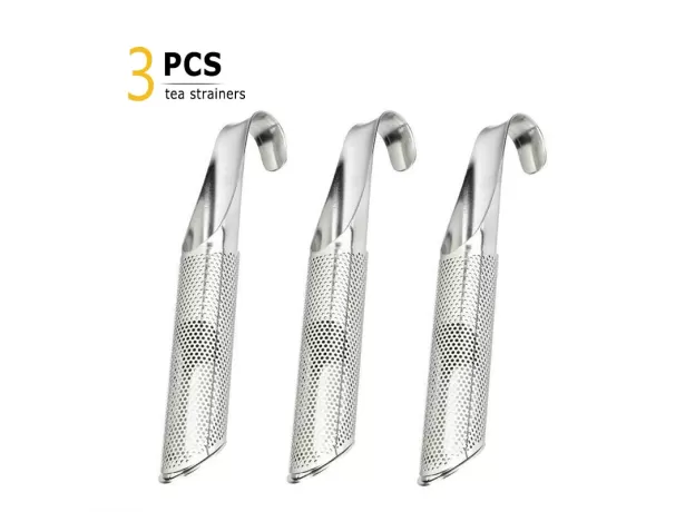 3PCS TEA STRAINERS STAINLESS STEEL TEA INFUSER PIPE DESIGN LOOSE LEAF STRAINER FILTER FOR MUG BLACK