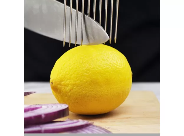 FOOD SLICE ASSISTANT VEGETABLE HOLDER STAINLESS STEEL ONION CUTTER ONION CHOP FRUIT