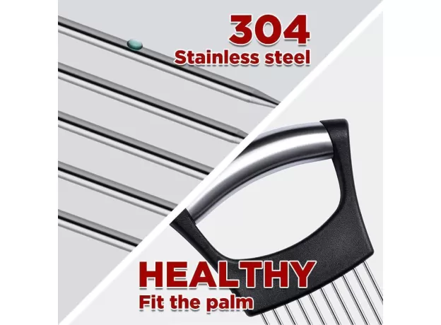 FOOD SLICE ASSISTANT VEGETABLE HOLDER STAINLESS STEEL ONION CUTTER ONION CHOP FRUIT