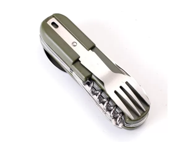 9 IN1 FOLDING FORK SPOON STAINLESS STEEL MULTI-FUNCTION CORKSCREW CAMPING HIKING TRAVEL
