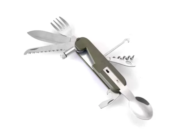 9 IN1 FOLDING FORK SPOON STAINLESS STEEL MULTI-FUNCTION CORKSCREW CAMPING HIKING TRAVEL