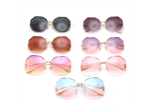 SUNGLASSES WOMEN OCEAN CUT TRIMMED LENS METAL CURVED TEMPLES SUN GLASSES FEMALE