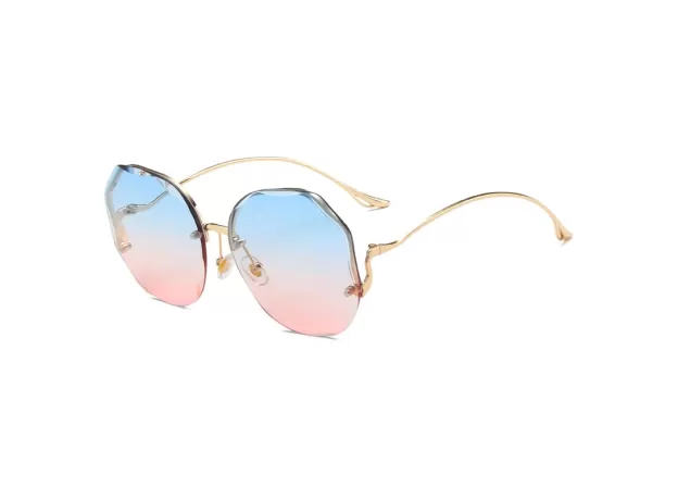 SUNGLASSES WOMEN OCEAN CUT TRIMMED LENS METAL CURVED TEMPLES SUN GLASSES FEMALE