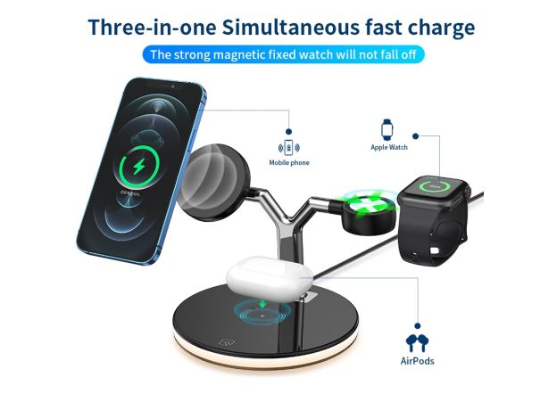 3 in 1 Magnetic Wireless Charger Stand For Magsafe iPhone 12 Mini Pro Max/Apple Watch Fast Charging