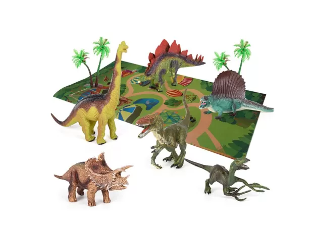 DINOSAUR TOY FIGURE W/ ACTIVITY PLAY MAT & TREES, EDUCATIONAL REALISTIC DINOSAUR PLAYSET