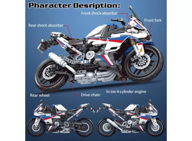 RACING MOTORCYCLE BUILDING BLOCKS – WHITE STATIC MOTORCYCLE DIY MODEL