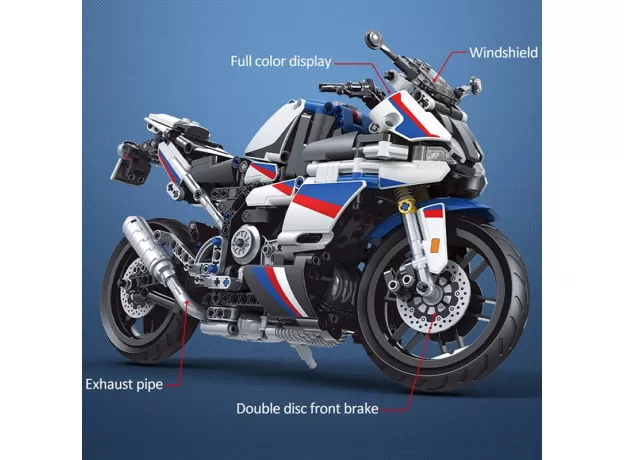 RACING MOTORCYCLE BUILDING BLOCKS – WHITE STATIC MOTORCYCLE DIY MODEL