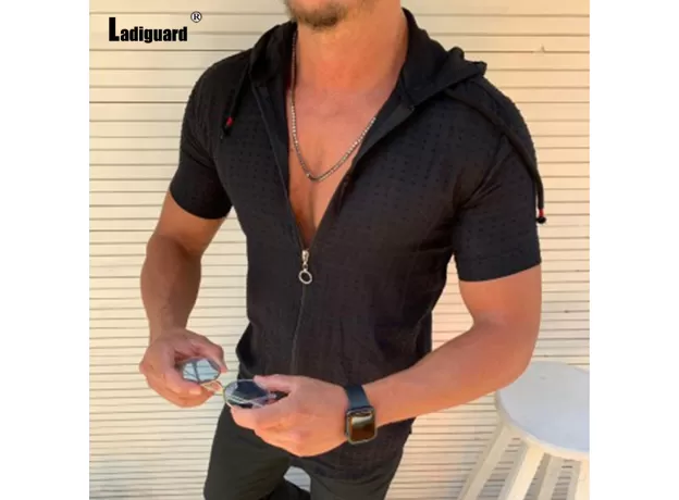 MEN SUMMER CASUAL PLAID TOP SOLID WHITE BLOUSE MENS OPEN STITCH THIN CLOTHES