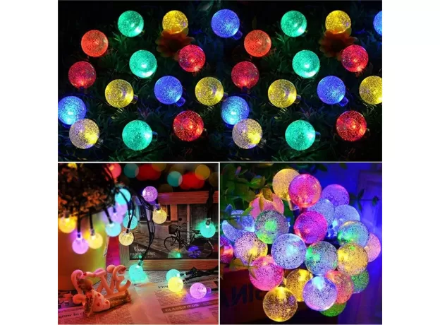 SOLAR STRING LIGHTS OUTDOOR 60 LED CRYSTAL GLOBE LIGHTS WITH 8 MODES WATERPROOF SOLAR POWERED