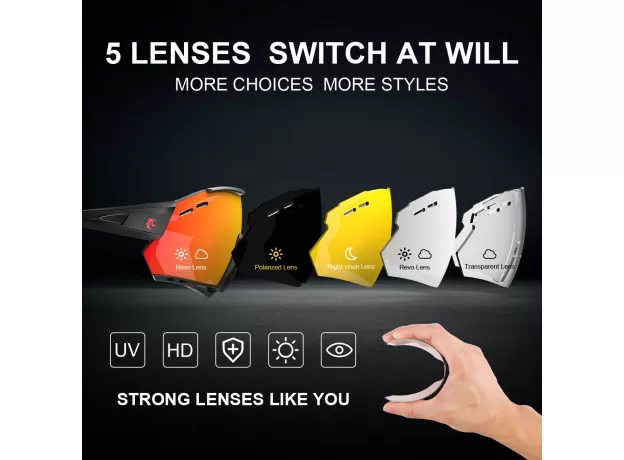 SUNGLASSES 5 LENS POLARIZED SPORTS MEN CYCLING GLASSES MOUNTAIN BICYCLE RIDING PROTECTION