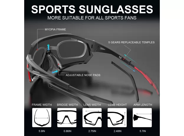 SUNGLASSES 5 LENS POLARIZED SPORTS MEN CYCLING GLASSES MOUNTAIN BICYCLE RIDING PROTECTION