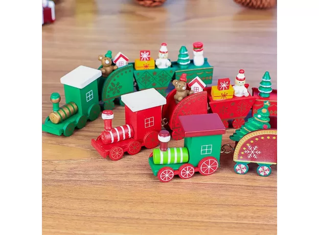 MERRY CHRISTMAS WOODEN TRAIN ORNAMENT CHRISTMAS DECORATION FOR HOME SANTA CLAUS GIFT