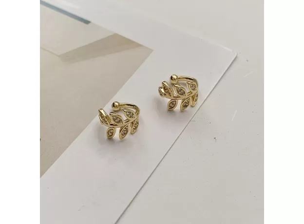 SILVER ZIRCON LEAF CLIP EARRINGS NO PIERCED EAR FEMALE EXQUISITE ADJUSTABLE GORGEOUS HANDMADE JEWELRY