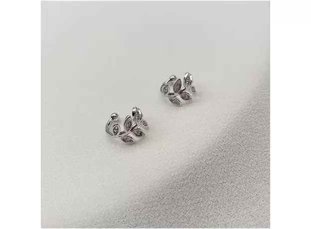 SILVER ZIRCON LEAF CLIP EARRINGS NO PIERCED EAR FEMALE EXQUISITE ADJUSTABLE GORGEOUS HANDMADE JEWELRY