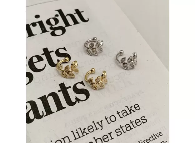 SILVER ZIRCON LEAF CLIP EARRINGS NO PIERCED EAR FEMALE EXQUISITE ADJUSTABLE GORGEOUS HANDMADE JEWELRY