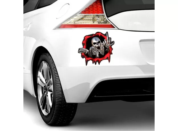 3D CAR STICKERS SKELETON SKULL IN THE BULLET HOLE FUNNY COLORFUL CAR AUTO DECALS BULLET HOLE