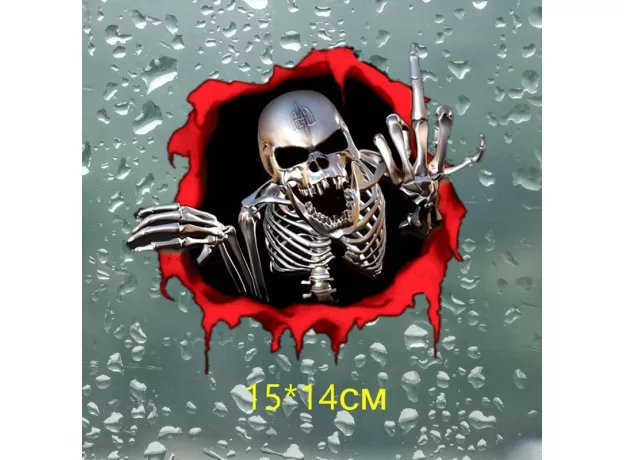 3D CAR STICKERS SKELETON SKULL IN THE BULLET HOLE FUNNY COLORFUL CAR AUTO DECALS BULLET HOLE