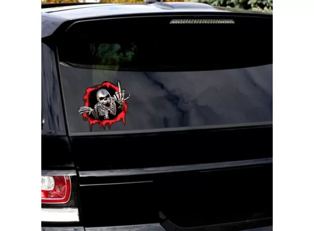 3D CAR STICKERS SKELETON SKULL IN THE BULLET HOLE FUNNY COLORFUL CAR AUTO DECALS BULLET HOLE