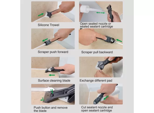 5 IN 1 SILICONE REMOVER CAULK FINISHER SEALANT SMOOTH SCRAPER GROUT KIT TOOLS WITH SEAM