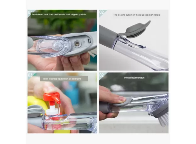 PLATE WASHING BRUSH WITH LIQUID DISPENSER SCRUBBER MULTIFUNCTIONAL KITCHEN DISH POT WASHING