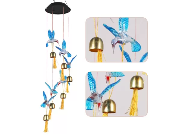 SOLAR LIGHT FANTASY HANGING LAMP WATERPROOF CRYSTAL HUMMINGBIRD BUTTERFLY WIND CHIME LAMP FOR HOME