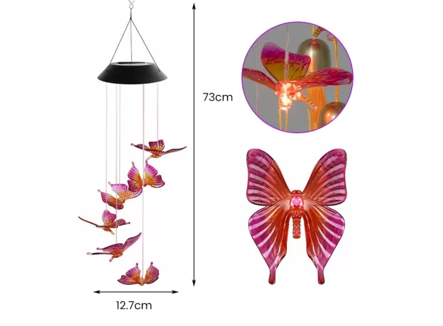 SOLAR LIGHT FANTASY HANGING LAMP WATERPROOF CRYSTAL HUMMINGBIRD BUTTERFLY WIND CHIME LAMP FOR HOME