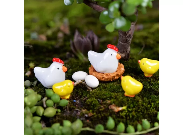 12 PCS HEN CHICK EGG NEST FIGURINE MINIATURES MIX CHICKEN HOME DECORATION CUTE ACCESSORIES