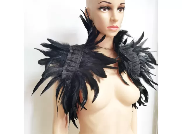 FEATHER SHRUG SHAWL FEATHER FAKE COLLAR SHOULDER WRAP CAPE GOTHIC COLLAR WITH RIBBON TIES
