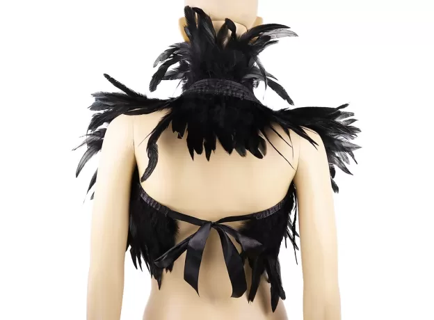 FEATHER SHRUG SHAWL FEATHER FAKE COLLAR SHOULDER WRAP CAPE GOTHIC COLLAR WITH RIBBON TIES