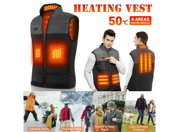 ELECTRIC MEN'S HEATED VEST JACKET WINTER BODY WARMER WINDPROOF COATS TOP UK