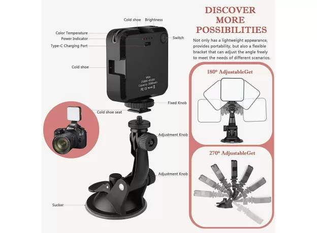 VIDEO CONFERENCE LIGHTING KIT, LAPTOP WEBCAM LIGHTING WITH SUCTION CUP, LED CAME