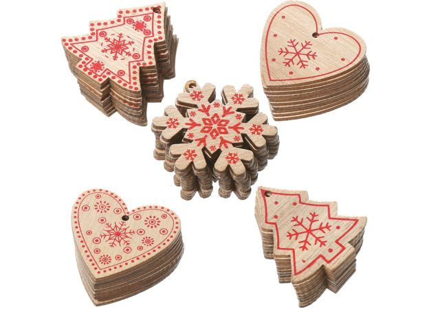 18PCS/Lot DIY White&Red Christmas Wooden Pendants Noel Ornaments For Kids Christmas Gifts