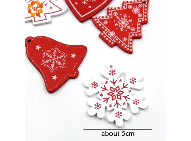 18PCS/LOT DIY WHITE&RED CHRISTMAS WOODEN PENDANTS NOEL ORNAMENTS FOR KIDS CHRISTMAS GIFTS