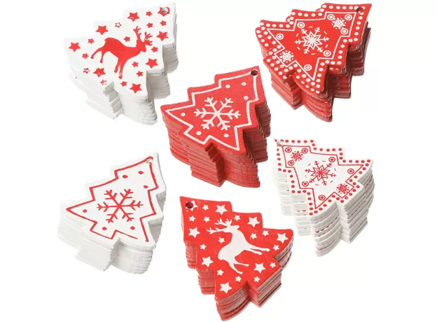 18PCS/LOT DIY WHITE&RED CHRISTMAS WOODEN PENDANTS NOEL ORNAMENTS FOR KIDS CHRISTMAS GIFTS