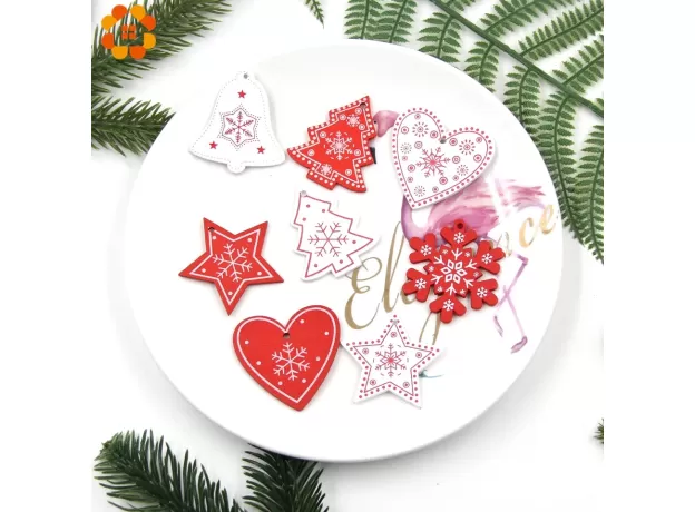 18PCS/LOT DIY WHITE&RED CHRISTMAS WOODEN PENDANTS NOEL ORNAMENTS FOR KIDS CHRISTMAS GIFTS