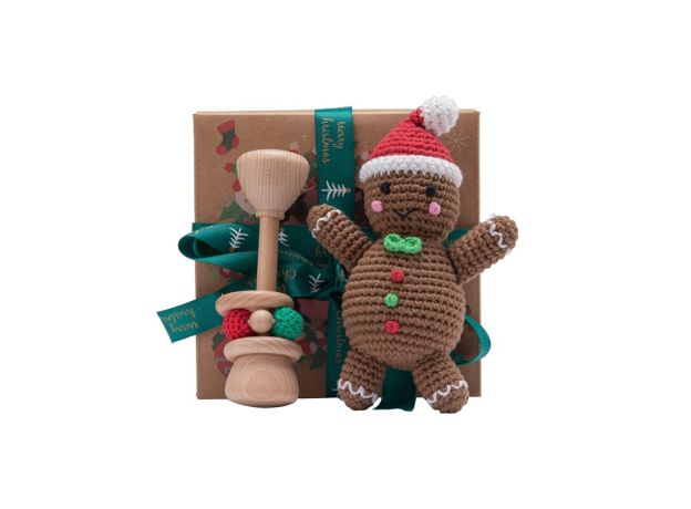 1Set Santa Claus Baby Rattle Toy Handmade Crochet Rattles Appease Doll Beech Wood Rattle Play Gym Kids Christmas Gift