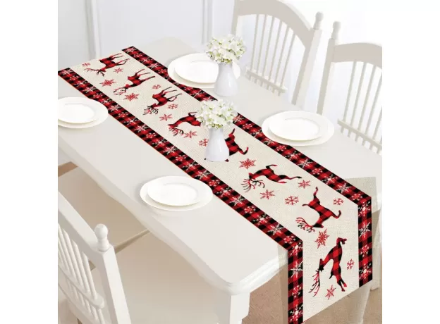 CHRISTMAS TABLE RUNNER CHRISTMAS DEER PRINT PATTERN FOR HOME PARTY BIRTHDAY WEDDING DECORATION COTTON AND LINEN TABLE RUNNER