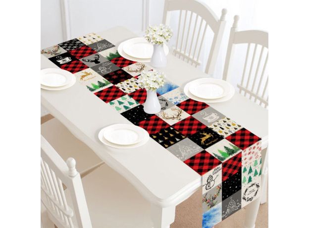 Christmas Table Runner Christmas Deer Print Pattern For Home Party Birthday Wedding Decoration Cotton And Linen Table Runner